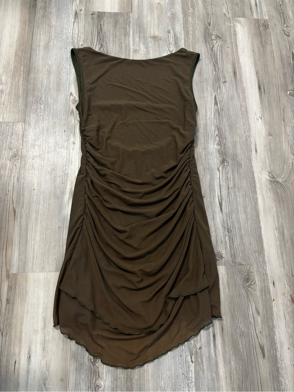 Cider Mesh Ruched Brown Olive Sleeveless Mini Dress Y2K Size Medium